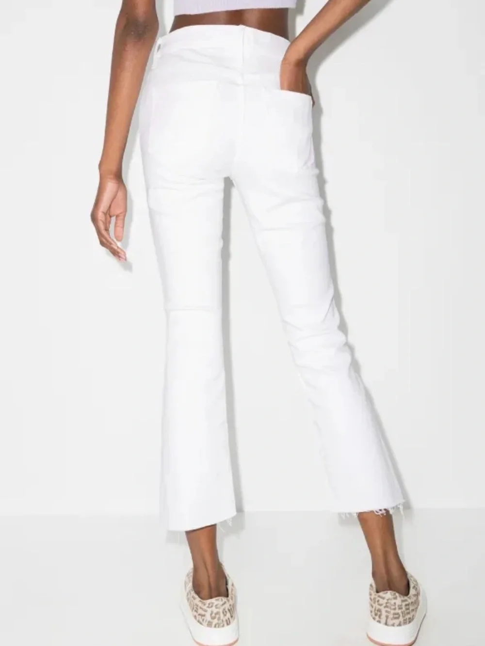 MOTHER Insider Crop Step Fray White Jeans 29 High Rise Kick Flare Raw Hem Coasta